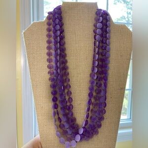 Purple‎ Flat Plastic Beads Multi Strands 48” Vintage Necklace